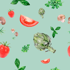 Watercolor hand drawn vegetables isolated seamless pattern.
