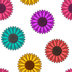Seamless pattern with colorful flowers isolated on white background. Vector illustration