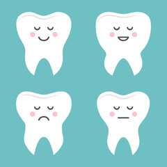 Set of teeth with different emotions. Stylized character. Vector illustration