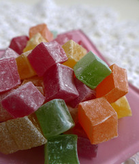 close up of tiny turkish delight in plate