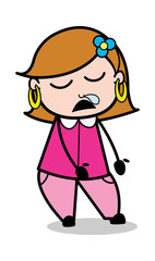Sleepy - Retro Cartoon Female Housewife Mom Vector Illustration