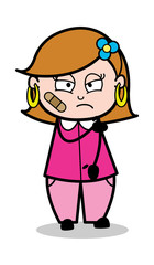 Bandage on Face - Retro Cartoon Female Housewife Mom Vector Illustration