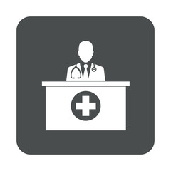 Icono plano consulta del médico en cuadrado color gris