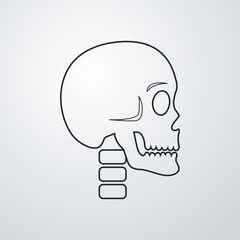 Icono plano lineal calavera en fondo gris