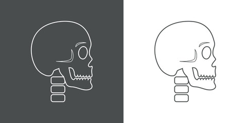 Icono plano lineal calavera en gris y blanco