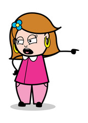 Get Out From Here - Retro Cartoon Female Housewife Mom Vector Illustration