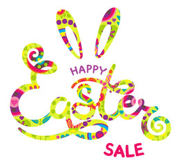 Fototapeta na wymiar Hand drawn Happy Easter sale lettering on white background. Cute vector illustrations in bright colors for stickers, tags, labels.