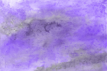 Violet watercolor abstract background with waves and strokes on white paper background. Trendy look. Chaotic abstract organic design.