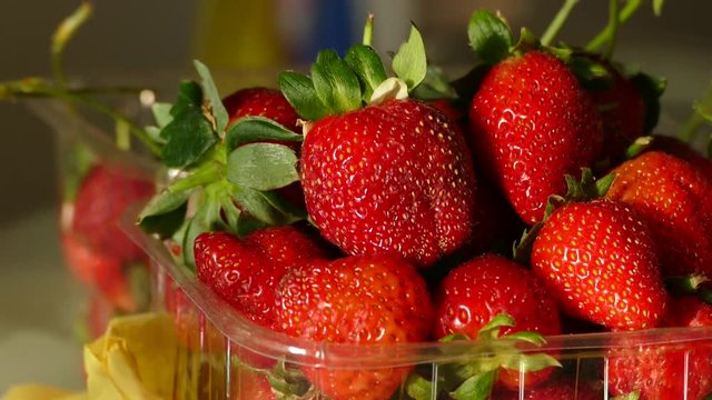 1 kg natural strawberry in package, close-up,