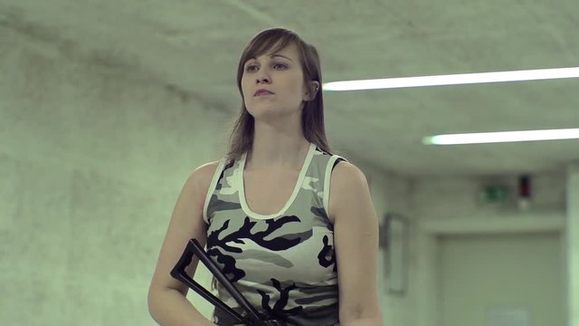 Slow MotionYoung Girl Aiming Ak-74-SU