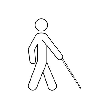 recommend clip art: Icono plano lineal ciego andando con bastón en color negro