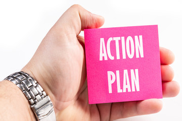 Action Plan Concept Text On The Sticky Notes Paper In The Hand