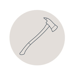 Icono plano lineal hacha bombero en círculo color gris