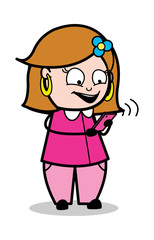 Fototapeta premium Happy Messaging - Retro Cartoon Female Housewife Mom Vector Illustration