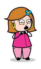 Afraid - Retro Cartoon Female Housewife Mom Vector Illustration