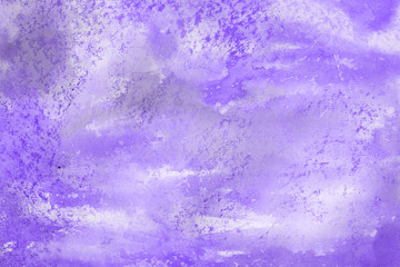 Violet watercolor abstract background with waves and strokes on white paper background. Trendy look. Chaotic abstract organic design.