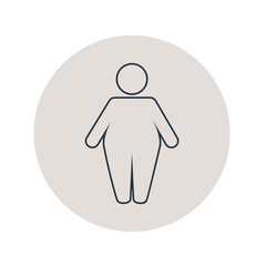 Icono plano lineal hombre gordo en círculo color gris