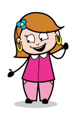 Helping Hand - Retro Cartoon Female Housewife Mom Vector Illustration