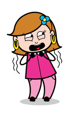 Shivering - Retro Cartoon Female Housewife Mom Vector Illustration