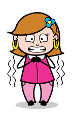 Trembling - Retro Cartoon Female Housewife Mom Vector Illustration