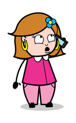 Conversation on Phone - Retro Cartoon Female Housewife Mom Vector Illustration