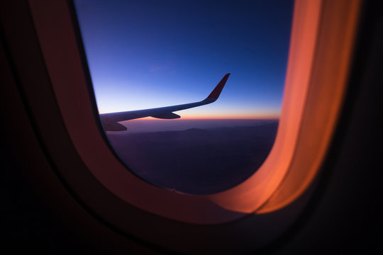 Sunrise on window plane wiew, with mountains on the background in the region of Cancun - Powered by Adobe