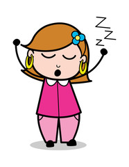 Napping - Retro Cartoon Female Housewife Mom Vector Illustration