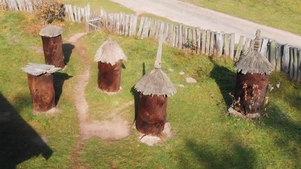 Old Fashioned Bee Boxes at Rural Farm in Ukraine
