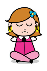 Yoga Pose - Retro Cartoon Female Housewife Mom Vector Illustration