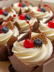 cupcakes with cream and fresh berries and biscuits