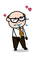 In Love - Retro Cartoon Office old Boss Man Vector Illustration