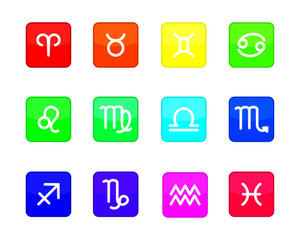 12 Zodiac signs set isolated on white background. horoscope constellation. flat buttons. vector illustration.