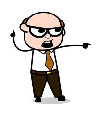 Shouting and Pointing Finger - Retro Cartoon Office old Boss Man Vector Illustration