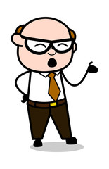 Hand Gesture While Talking - Retro Cartoon Office old Boss Man Vector Illustration