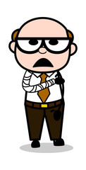 Patient with Fractured Hand - Retro Cartoon Office old Boss Man Vector Illustration