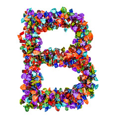 Letter B from colored gemstones. 3D rendering
