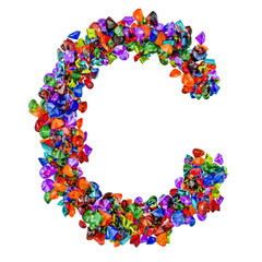 Letter C from colored gemstones. 3D rendering