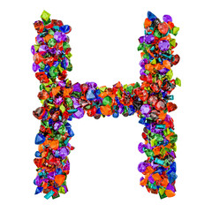 Letter H from colored gemstones. 3D rendering