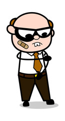 Injured Face with Bandage - Retro Cartoon Office old Boss Man Vector Illustration