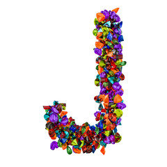 Letter J from colored gemstones. 3D rendering