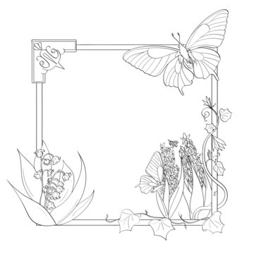 Spring Frame with flowers and butterflies