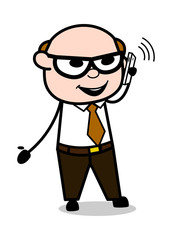 Calling - Retro Cartoon Office old Boss Man Vector Illustration