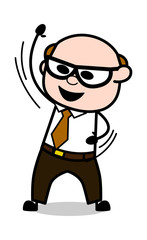 Bye Gesture - Retro Cartoon Office old Boss Man Vector Illustration