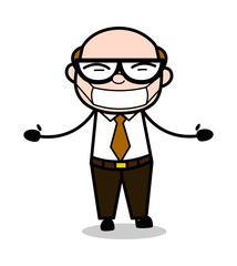 Medical Mask on Face - Retro Cartoon Office old Boss Man Vector Illustration