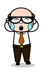Weeping - Retro Cartoon Office old Boss Man Vector Illustration