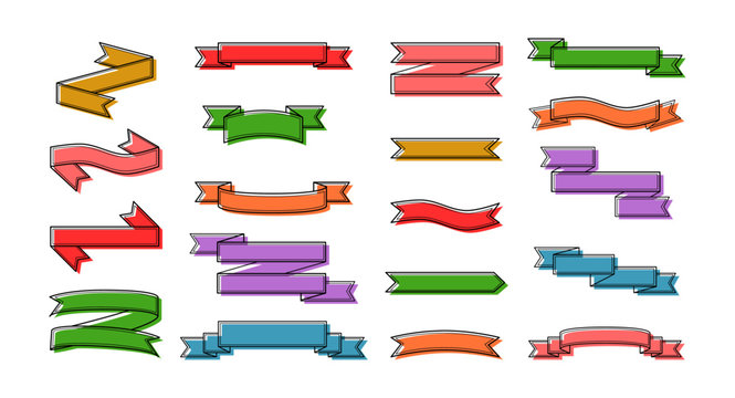 Set colorful ribbons banners flat Isolated on white background. vector illustration.