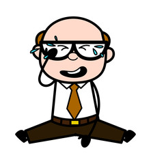 Crying - Retro Cartoon Office old Boss Man Vector Illustration