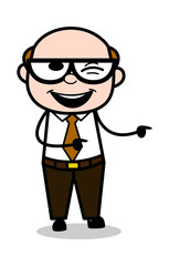Winking Eye and Pointing Finger - Retro Cartoon Office old Boss Man Vector Illustration