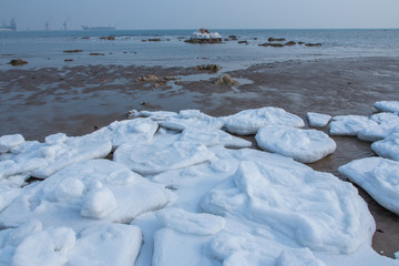 frozen ocean in Qinhuangdao china