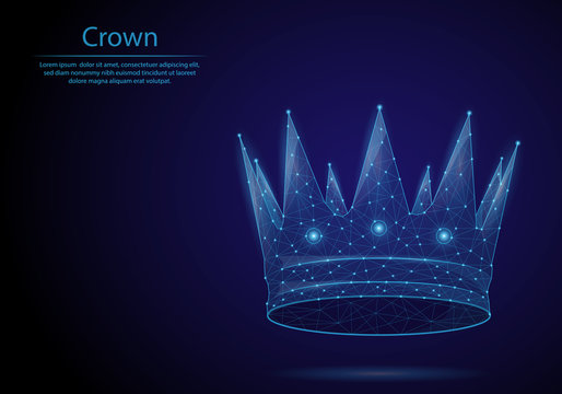 Abstract image crown in the form of a starry sky or space, consisting of points, lines, and shapes in the form of planets and the universe. Low poly vector background.
